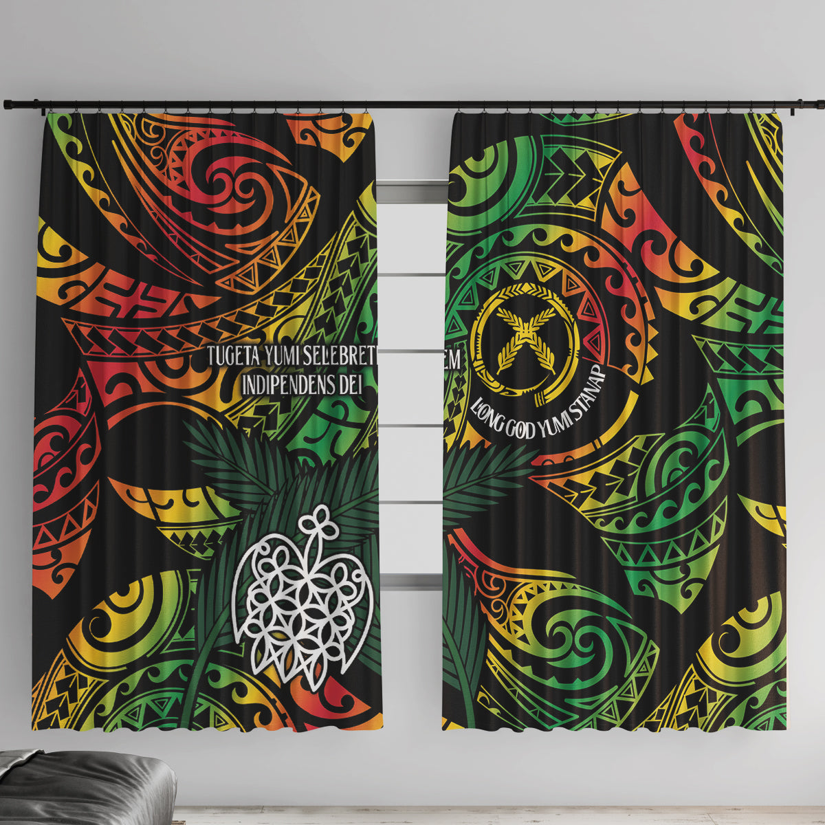 Vanuatu Indipendens Dei Window Curtain Mix Traditional Sand Drawing LT7 With Hooks Colorful - Polynesian Pride