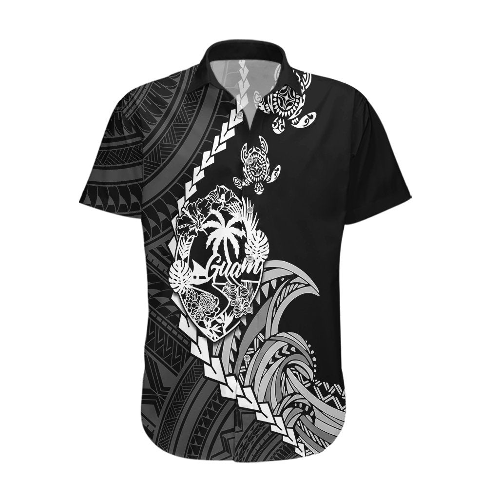 Personalised Guam Hawaiian Shirt Tribal Turtles Curves Style - Black LT7 Black - Polynesian Pride
