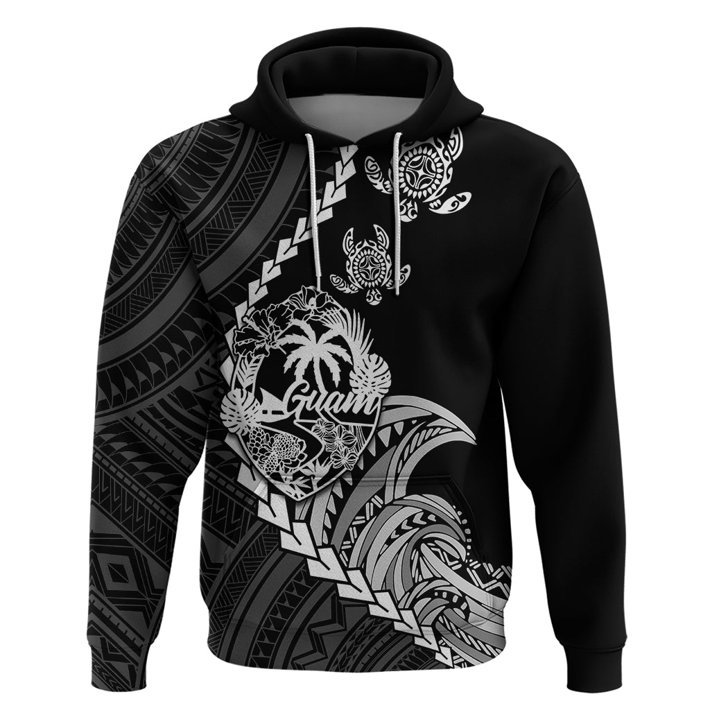 Custom Guam Hoodie Tribal Turtles Curves Style Black LT7 Pullover Hoodie Black - Polynesian Pride