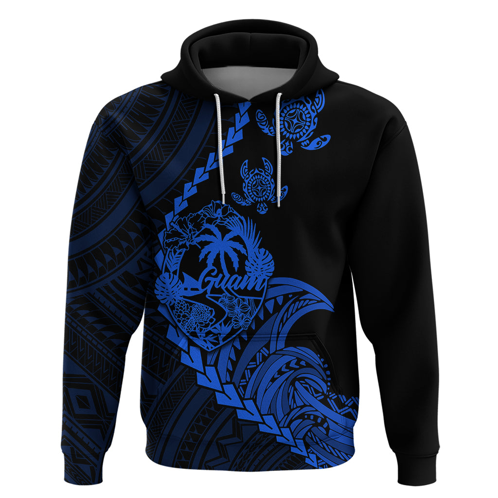 Custom Guam Hoodie Tribal Turtles Curves Style Blue LT7 Pullover Hoodie Blue - Polynesian Pride