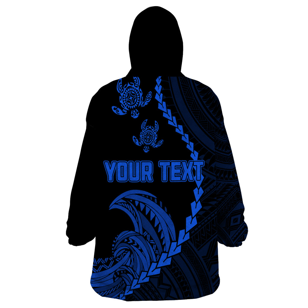 Personalised Guam Wearable Blanket Hoodie Tribal Turtles Curves Style - Blue LT7 - Polynesian Pride