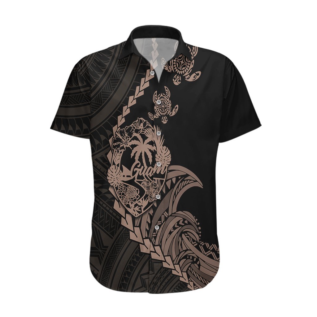 Personalised Guam Hawaiian Shirt Tribal Turtles Curves Style - Brown LT7 Brown - Polynesian Pride