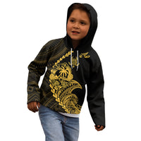 Personalised Guam Kid Hoodie Tribal Turtles Curves Style - Gold LT7 - Polynesian Pride