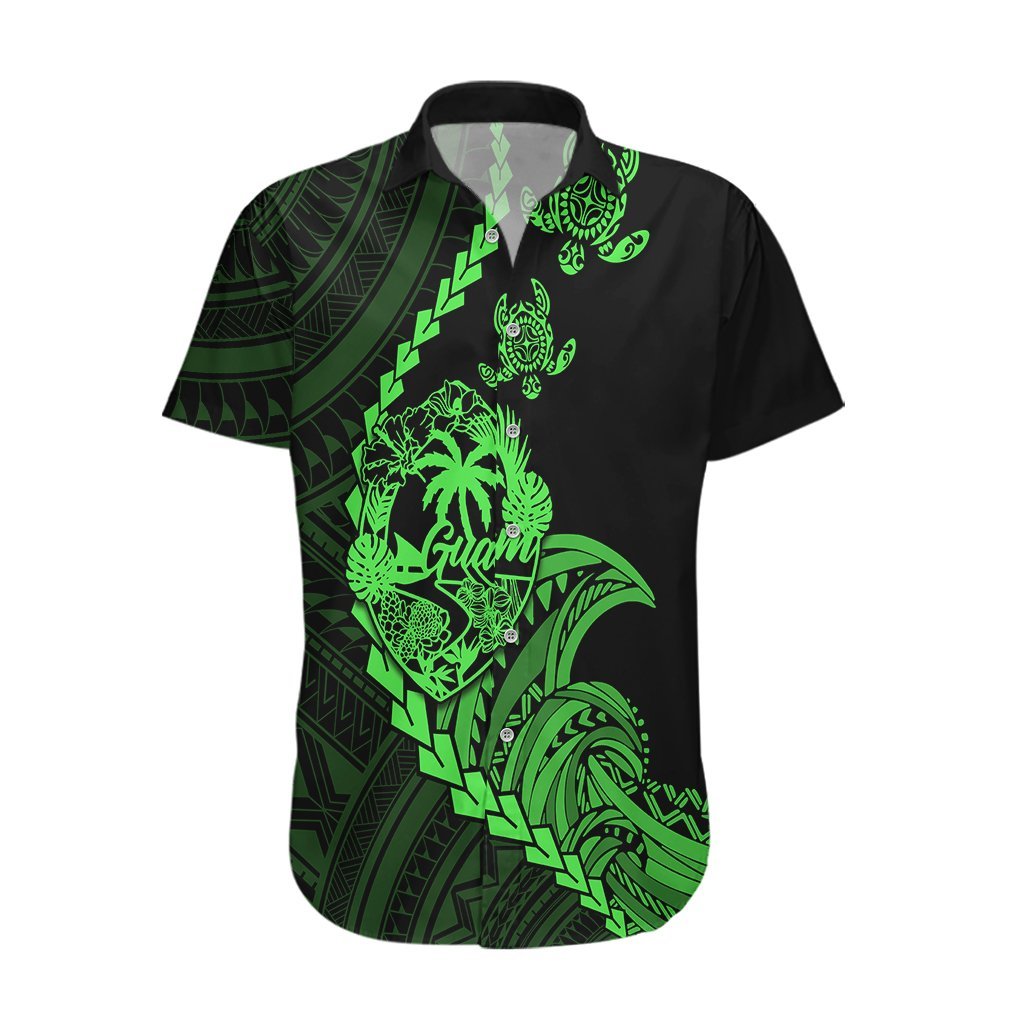 Personalised Guam Hawaiian Shirt Tribal Turtles Curves Style - Green LT7 Green - Polynesian Pride