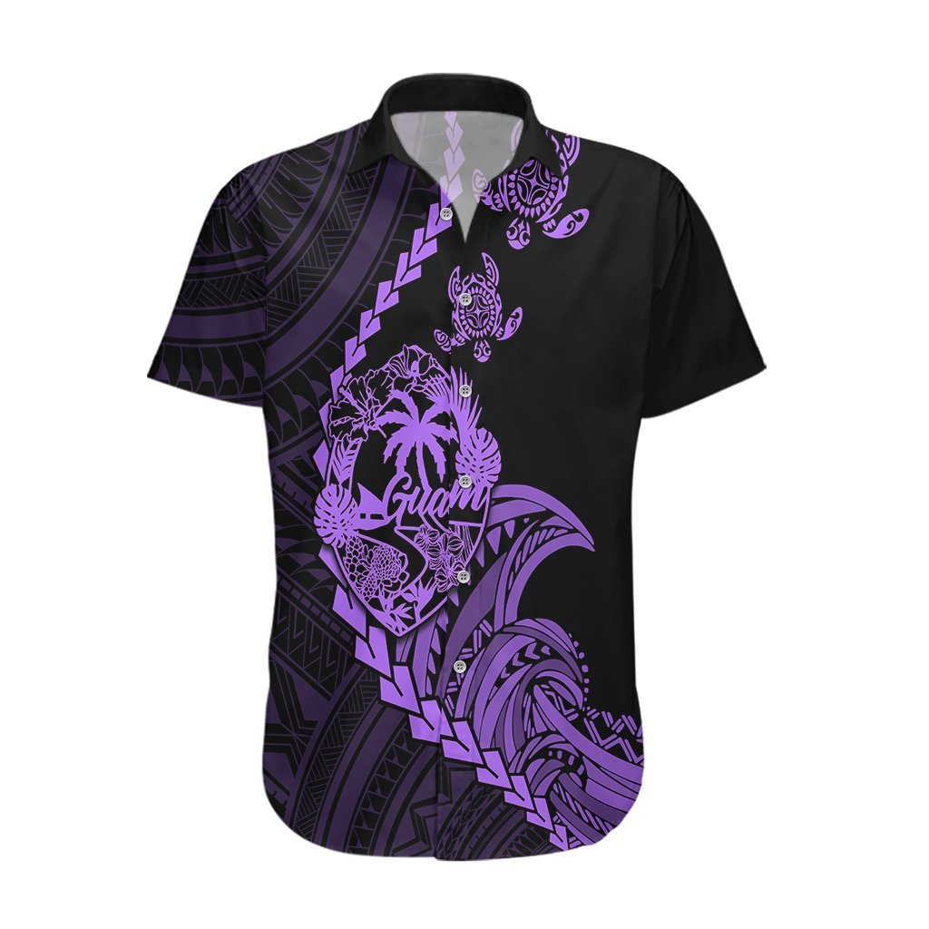 Personalised Guam Hawaiian Shirt Tribal Turtles Curves Style - Purple LT7 Purple - Polynesian Pride