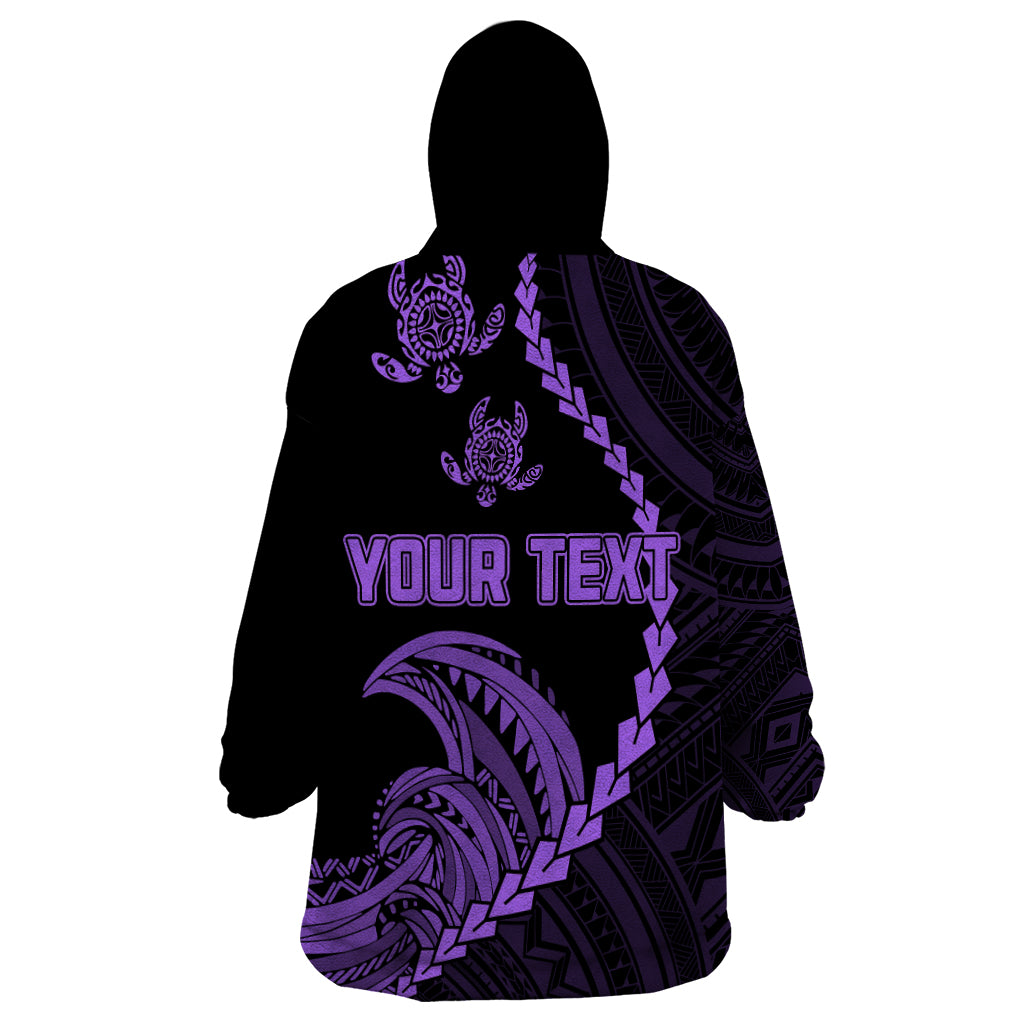 Personalised Guam Wearable Blanket Hoodie Tribal Turtles Curves Style - Purple LT7 - Polynesian Pride