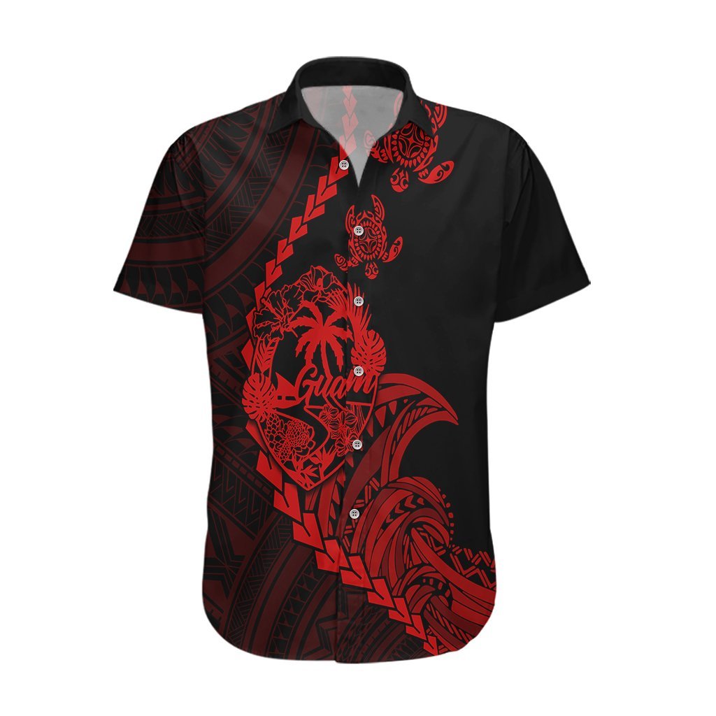 Personalised Guam Hawaiian Shirt Tribal Turtles Curves Style - Red LT7 Red - Polynesian Pride