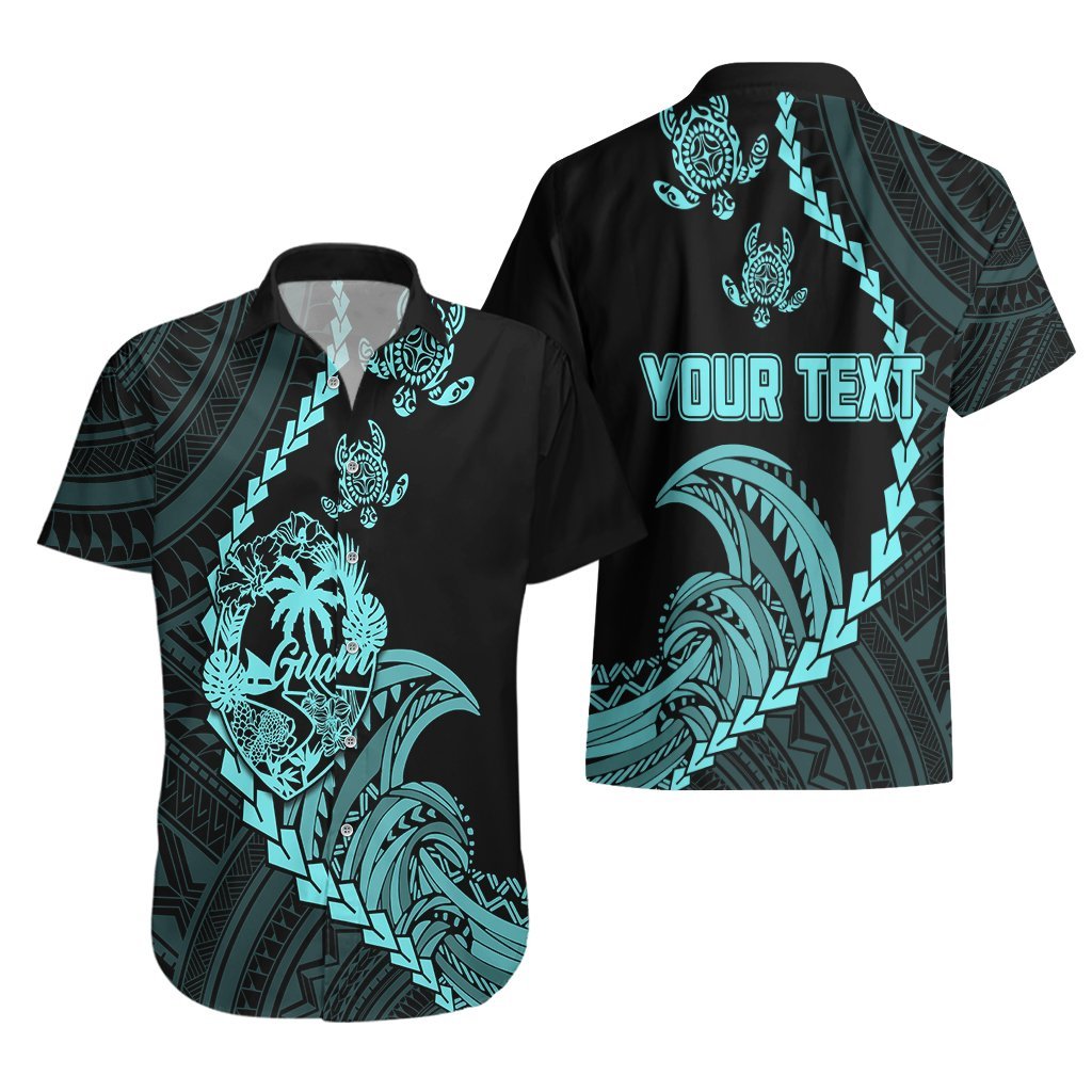 Personalised Guam Hawaiian Shirt Tribal Turtles Curves Style - Turquoise LT7 - Polynesian Pride
