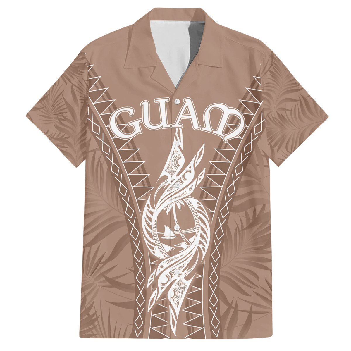 Personalised Guam Hawaiian Shirt Chamoro Latte Stone Mix Tropical - Brown LT7 Brown - Polynesian Pride