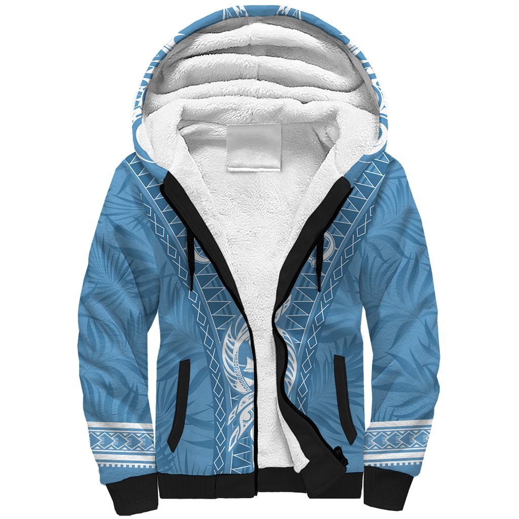 Personalised Guam Sherpa Hoodie Chamoro Latte Stone Mix Tropical - Blue LT7 Unisex Blue - Polynesian Pride