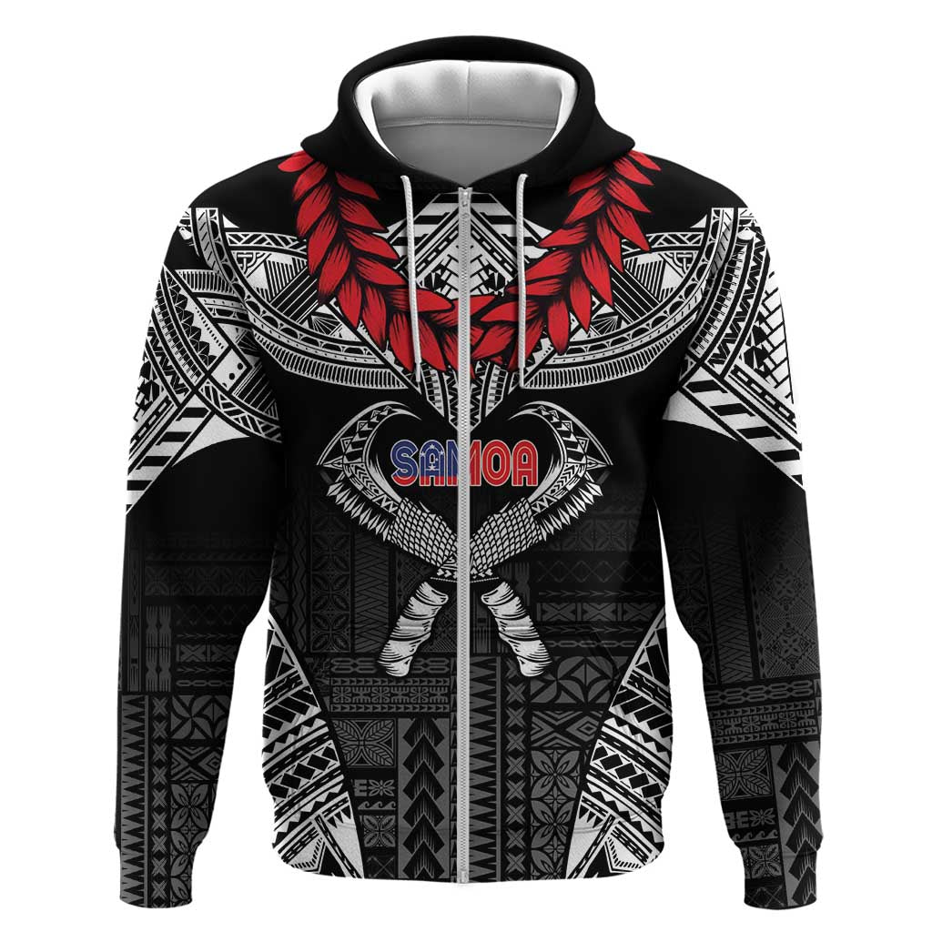 Personalized Talofa Samoa Hoodie Ulafala With Toa Nifo'oti - Black LT7 Zip Hoodie Black - Polynesian Pride
