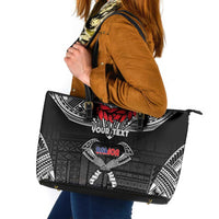 Personalized Talofa Samoa Leather Tote Bag Ulafala With Toa Nifo'oti - Black LT7 Black - Polynesian Pride