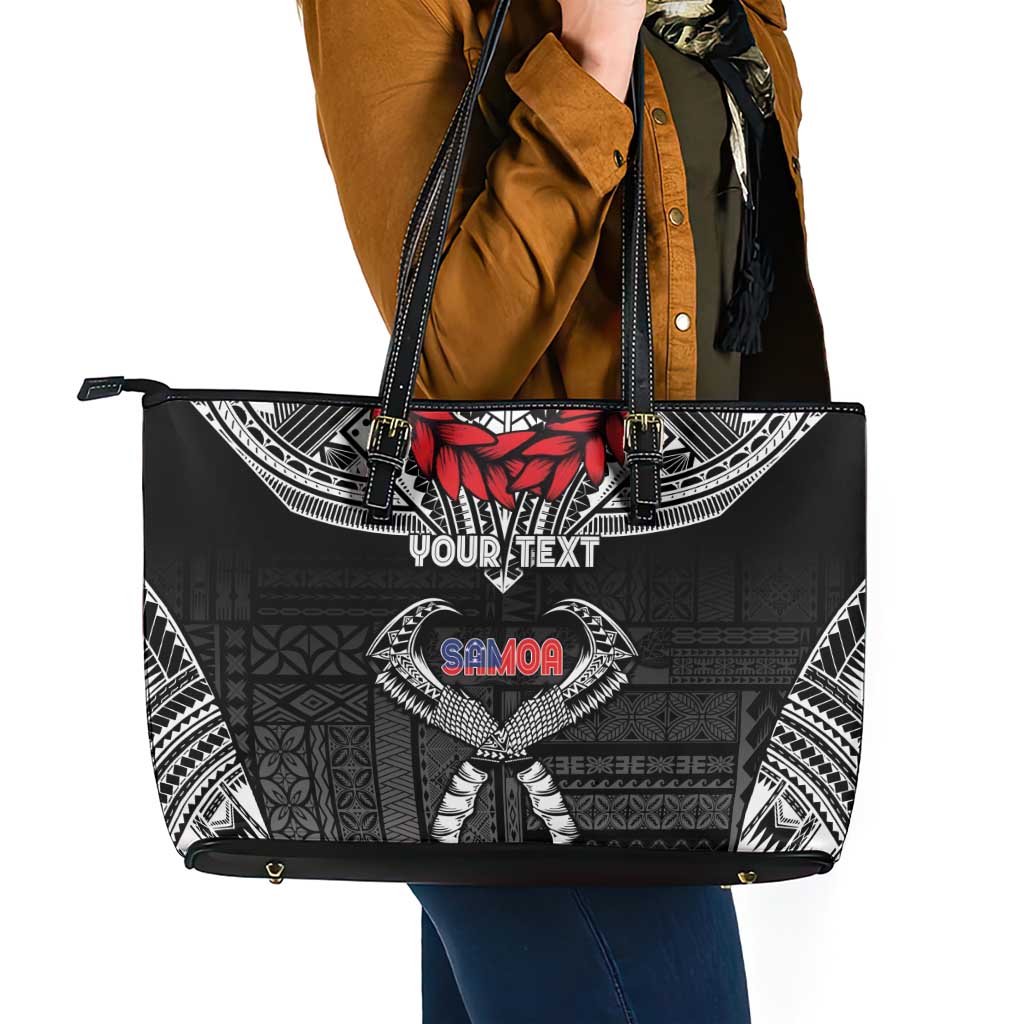 Personalized Talofa Samoa Leather Tote Bag Ulafala With Toa Nifo'oti - Black LT7 - Polynesian Pride