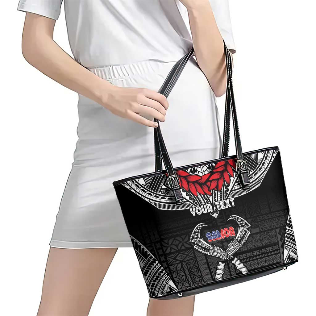 Personalized Talofa Samoa Leather Tote Bag Ulafala With Toa Nifo'oti - Black LT7 - Polynesian Pride