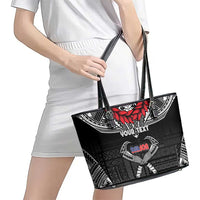 Personalized Talofa Samoa Leather Tote Bag Ulafala With Toa Nifo'oti - Black LT7 - Polynesian Pride