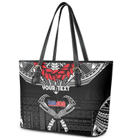 Personalized Talofa Samoa Leather Tote Bag Ulafala With Toa Nifo'oti - Black LT7 - Polynesian Pride