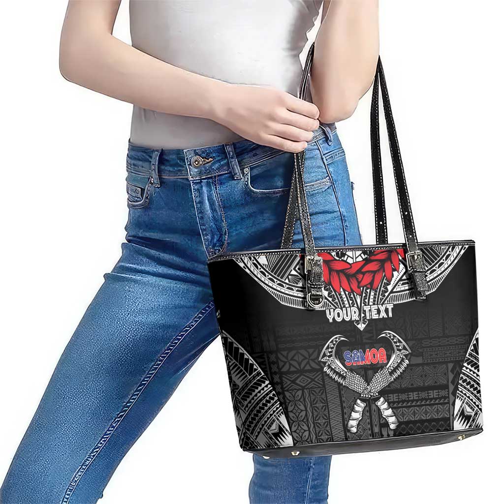 Personalized Talofa Samoa Leather Tote Bag Ulafala With Toa Nifo'oti - Black LT7 - Polynesian Pride