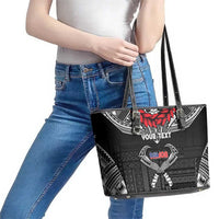 Personalized Talofa Samoa Leather Tote Bag Ulafala With Toa Nifo'oti - Black LT7 - Polynesian Pride