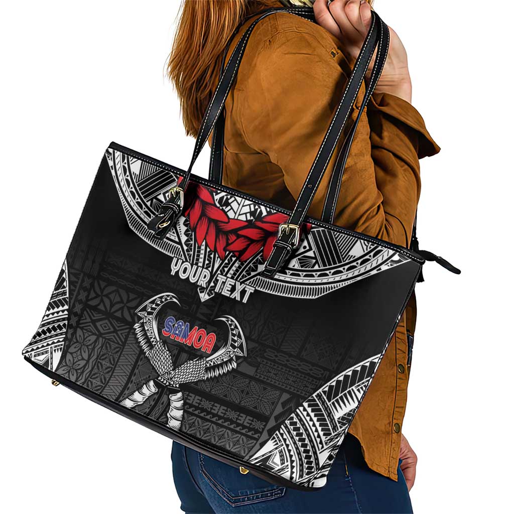 Personalized Talofa Samoa Leather Tote Bag Ulafala With Toa Nifo'oti - Black LT7 - Polynesian Pride