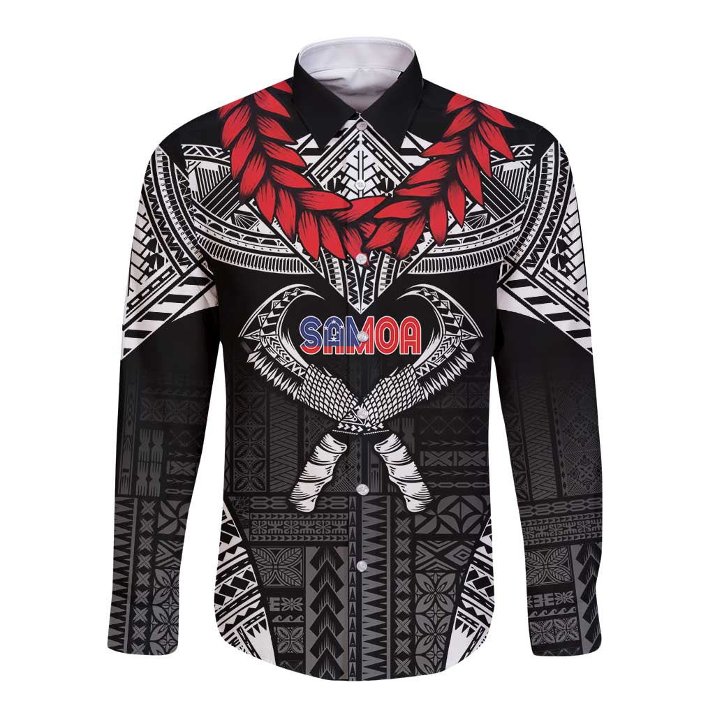 Personalized Talofa Samoa Long Sleeve Button Shirt Ulafala With Toa Nifo'oti - Black LT7 Unisex Black - Polynesian Pride