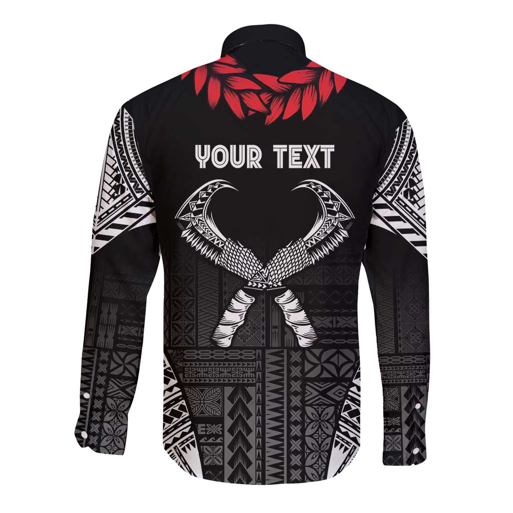 Personalized Talofa Samoa Long Sleeve Button Shirt Ulafala With Toa Nifo'oti - Black LT7 - Polynesian Pride