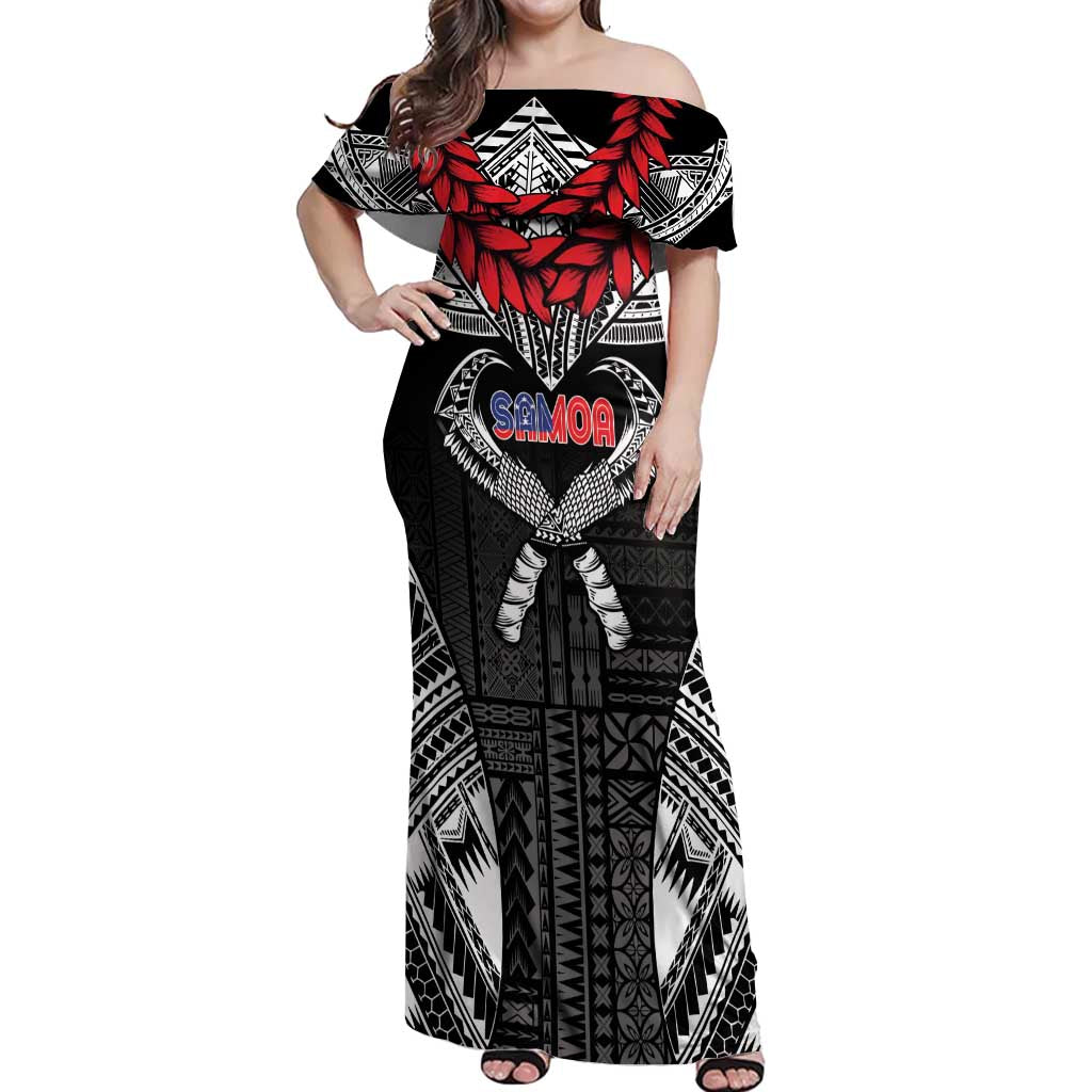Personalized Talofa Samoa Off Shoulder Maxi Dress Ulafala With Toa Nifo'oti - Black LT7 Women Black - Polynesian Pride