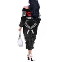 Personalized Talofa Samoa Off The Shoulder Long Sleeve Dress Ulafala With Toa Nifo'oti - Black LT7 - Polynesian Pride