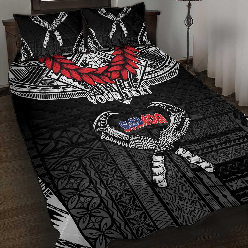 Personalized Talofa Samoa Quilt Bed Set Ulafala With Toa Nifo'oti - Black LT7 Black - Polynesian Pride