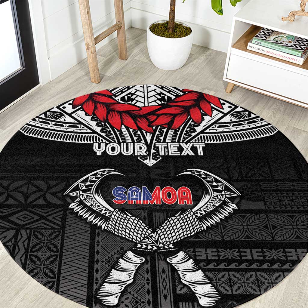 Personalized Talofa Samoa Round Carpet Ulafala With Toa Nifo'oti - Black LT7 Black - Polynesian Pride