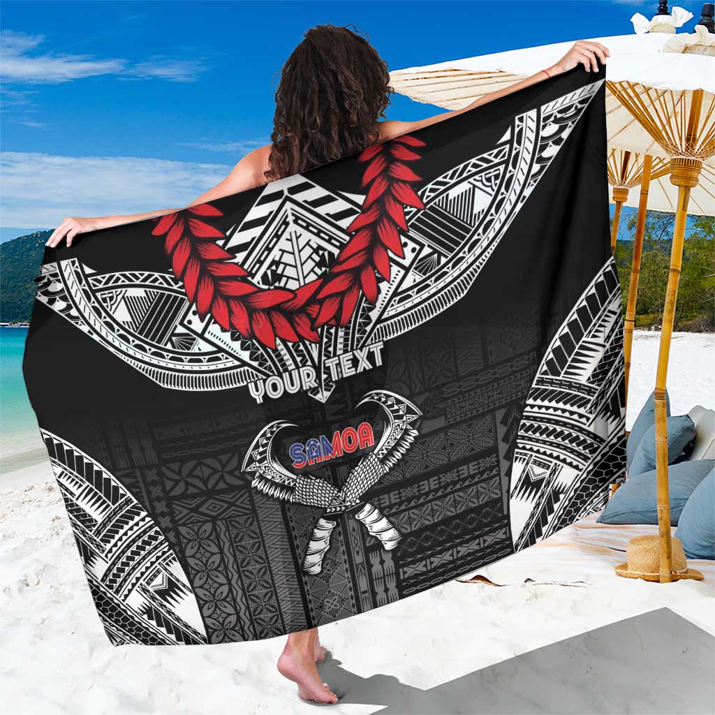 Personalized Talofa Samoa Sarong Ulafala With Toa Nifo'oti - Black LT7 One Size 44 x 66 inches Black - Polynesian Pride