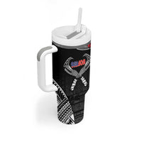 Personalized Talofa Samoa Tumbler With Handle Ulafala With Toa Nifo'oti - Black LT7 - Polynesian Pride
