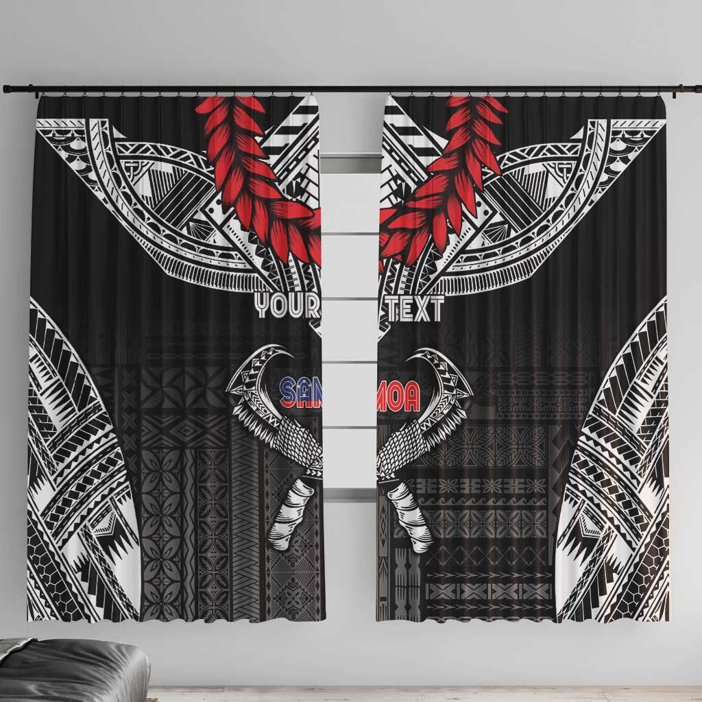 Personalized Talofa Samoa Window Curtain Ulafala With Toa Nifo'oti - Black LT7 With Hooks Black - Polynesian Pride