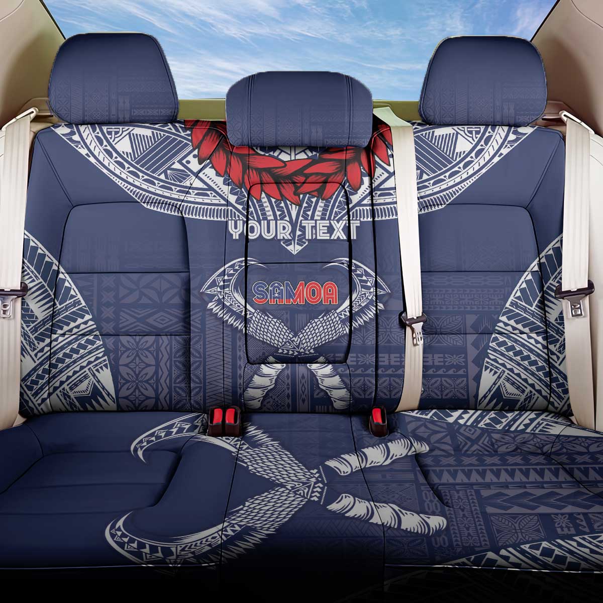 Personalized Talofa Samoa Back Car Seat Cover Ulafala With Toa Nifo'oti - Blue LT7 One Size Blue - Polynesian Pride