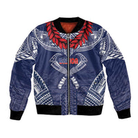 Personalized Talofa Samoa Bomber Jacket Ulafala With Toa Nifo'oti - Blue LT7 Unisex Blue - Polynesian Pride