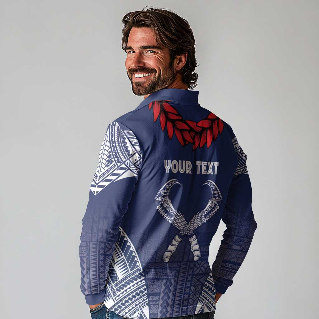 Personalized Talofa Samoa Long Sleeve Polo Shirt Ulafala With Toa Nifo'oti - Blue LT7 - Polynesian Pride