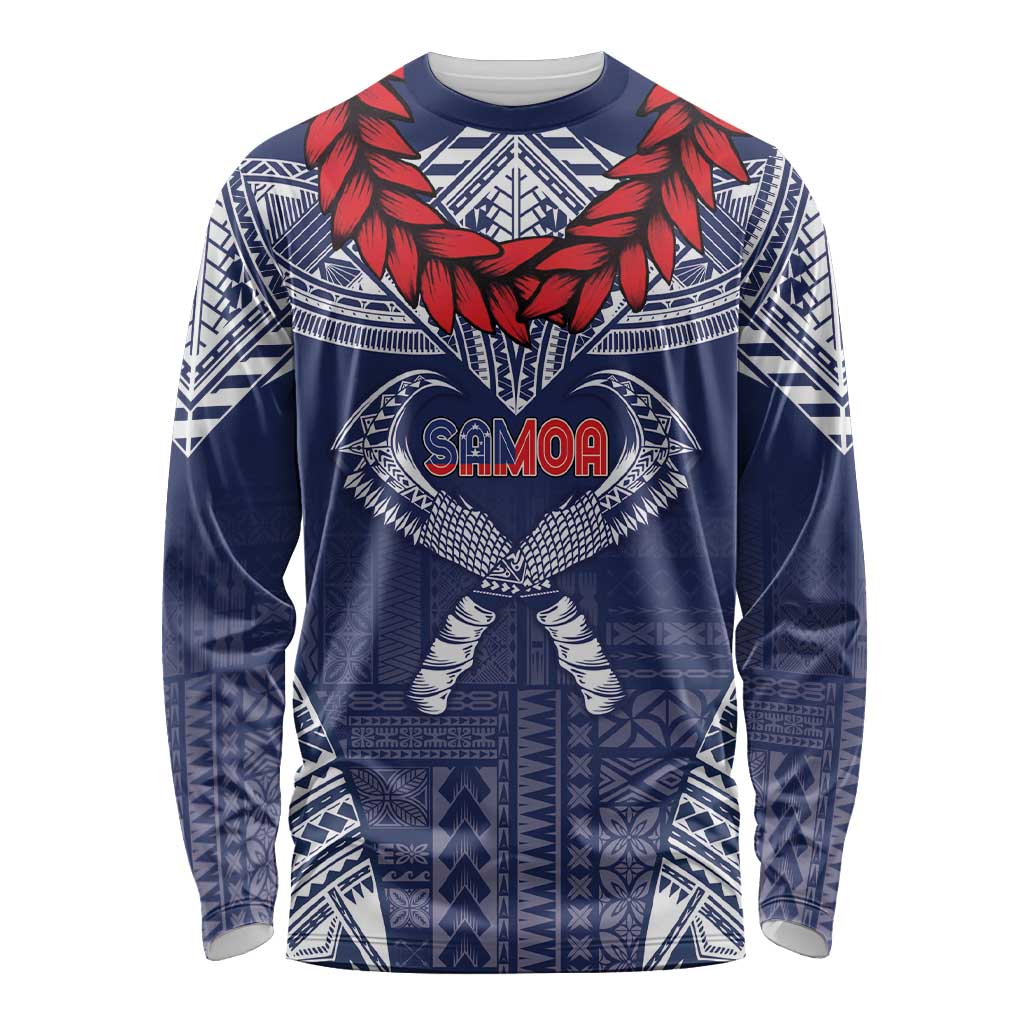 Personalized Talofa Samoa Long Sleeve Shirt Ulafala With Toa Nifo'oti - Blue LT7 Unisex Blue - Polynesian Pride