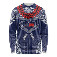 Personalized Talofa Samoa Long Sleeve Shirt Ulafala With Toa Nifo'oti - Blue LT7 Unisex Blue - Polynesian Pride