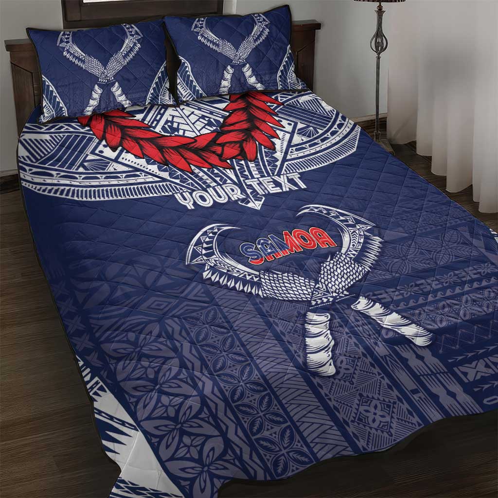 Personalized Talofa Samoa Quilt Bed Set Ulafala With Toa Nifo'oti - Blue LT7 Blue - Polynesian Pride
