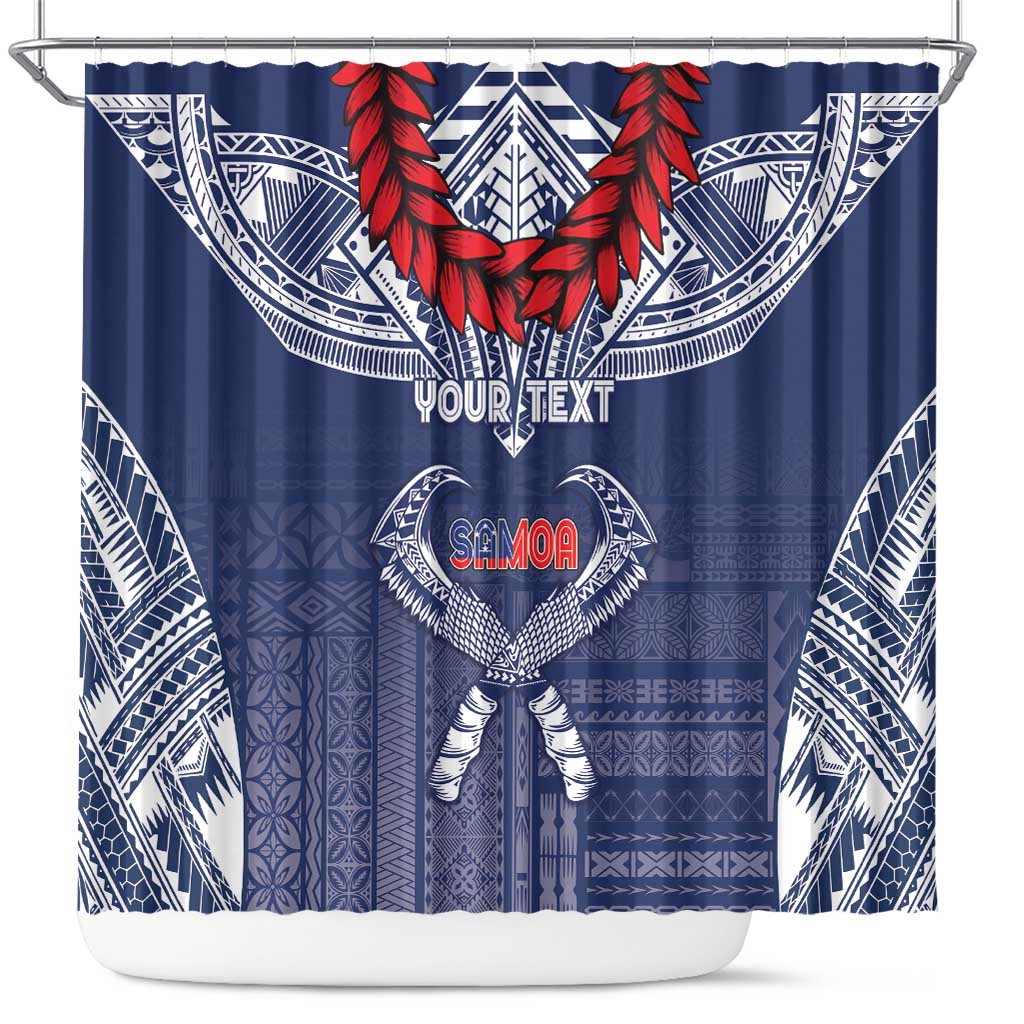 Personalized Talofa Samoa Shower Curtain Ulafala With Toa Nifo'oti - Blue LT7 Blue - Polynesian Pride