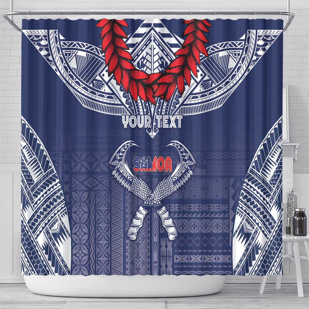 Personalized Talofa Samoa Shower Curtain Ulafala With Toa Nifo'oti - Blue LT7 - Polynesian Pride