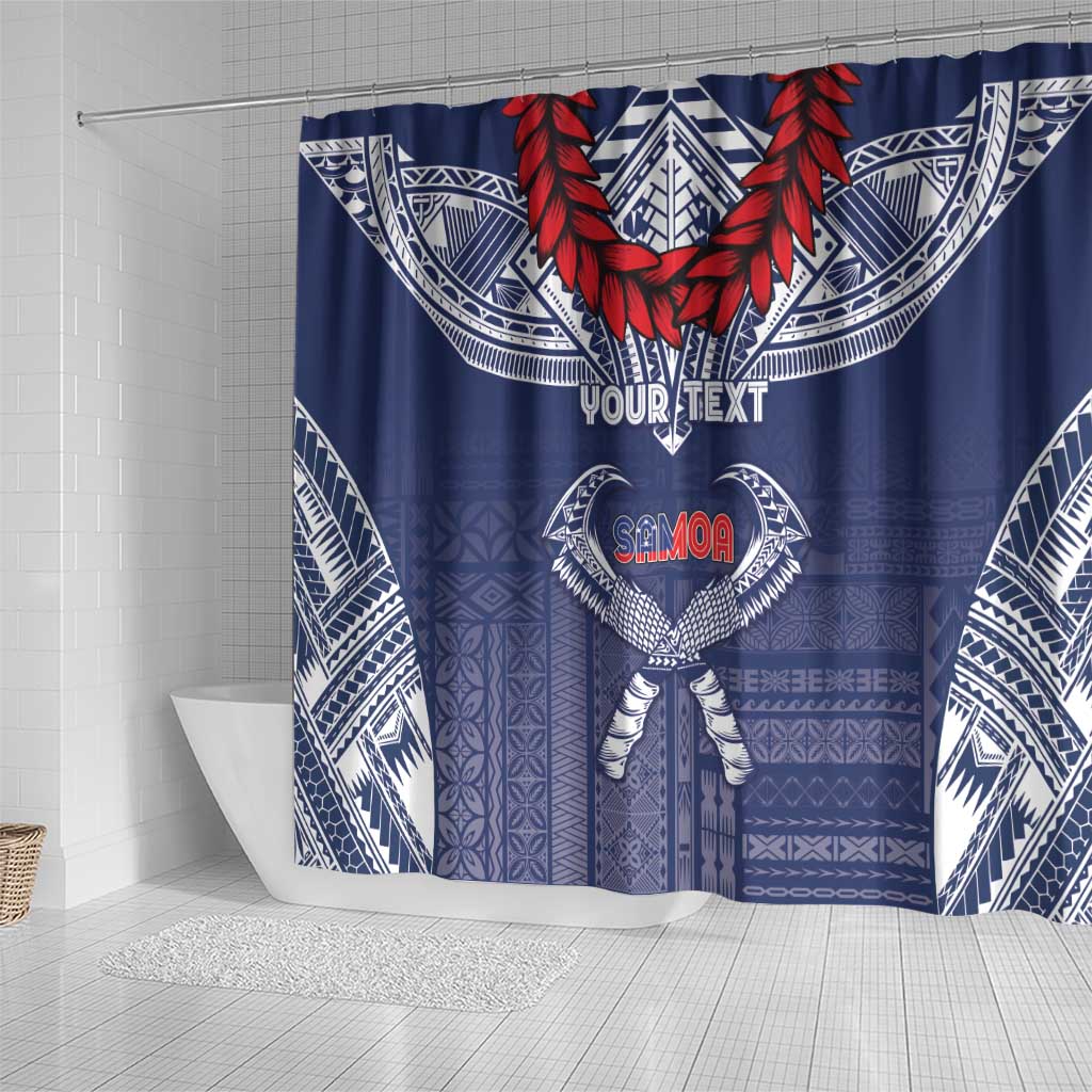 Personalized Talofa Samoa Shower Curtain Ulafala With Toa Nifo'oti - Blue LT7 - Polynesian Pride