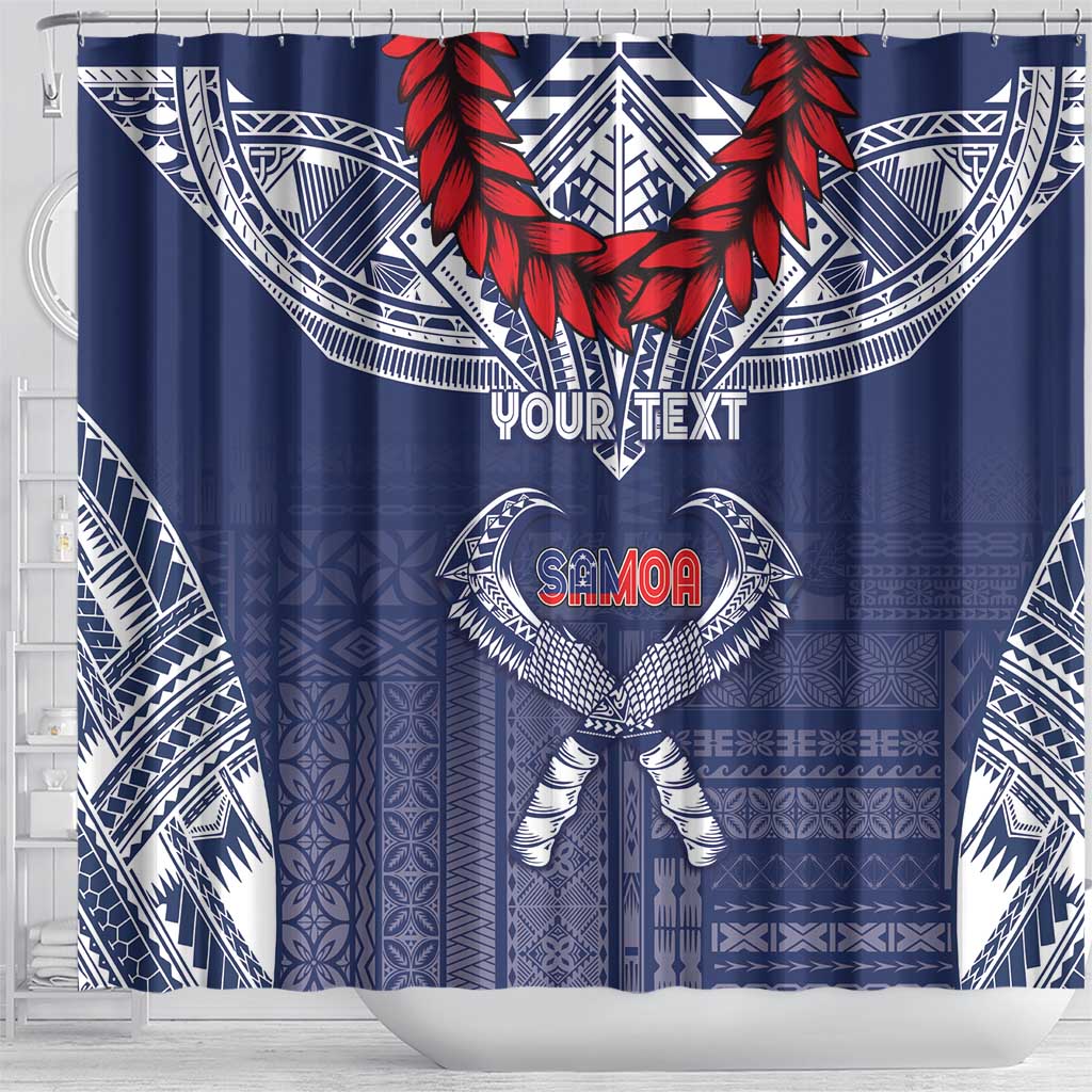 Personalized Talofa Samoa Shower Curtain Ulafala With Toa Nifo'oti - Blue LT7 - Polynesian Pride