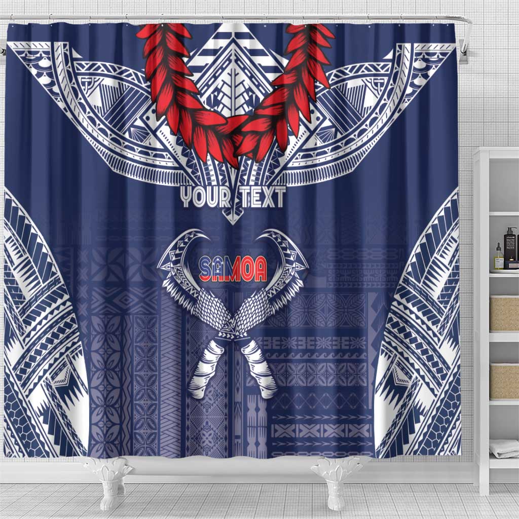 Personalized Talofa Samoa Shower Curtain Ulafala With Toa Nifo'oti - Blue LT7 - Polynesian Pride