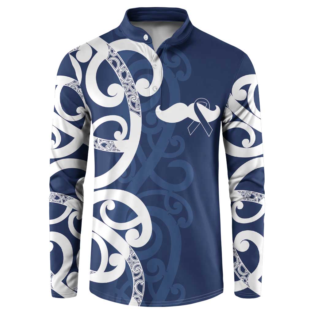 New Zealand Maori Mo Bros Button Sweatshirt Blue Ribbon With Koru Kowhaiwhai LT7 Blue - Polynesian Pride