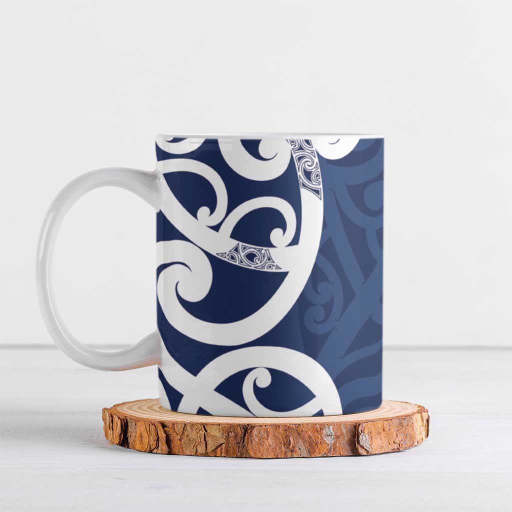 New Zealand Maori Mo Bros Ceramic Mug Blue Ribbon With Koru Kowhaiwhai LT7 Blue - Polynesian Pride