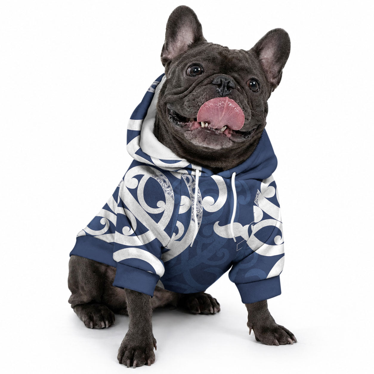 New Zealand Maori Mo Bros Pet Hoodie Blue Ribbon With Koru Kowhaiwhai LT7 - Polynesian Pride