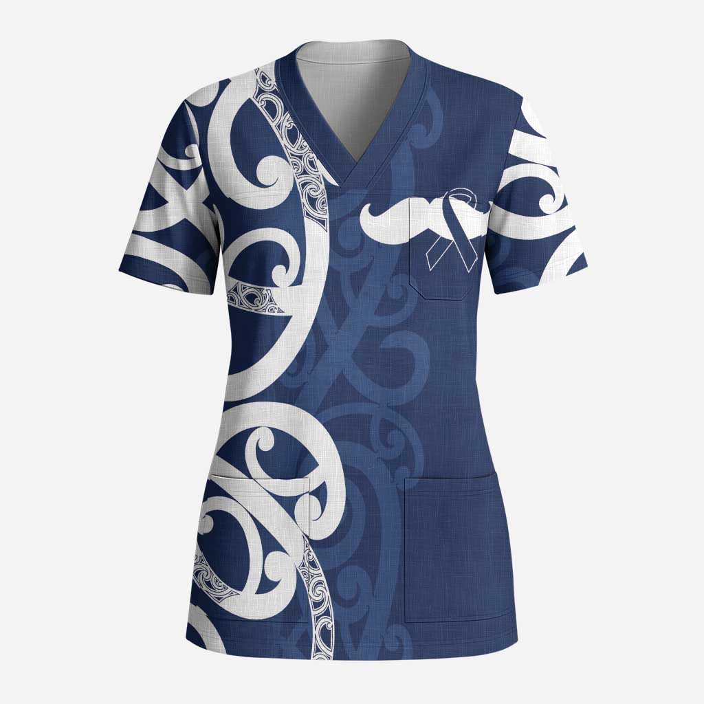 New Zealand Maori Mo Bros Scrub Top Blue Ribbon With Koru Kowhaiwhai LT7 Adult Blue - Polynesian Pride