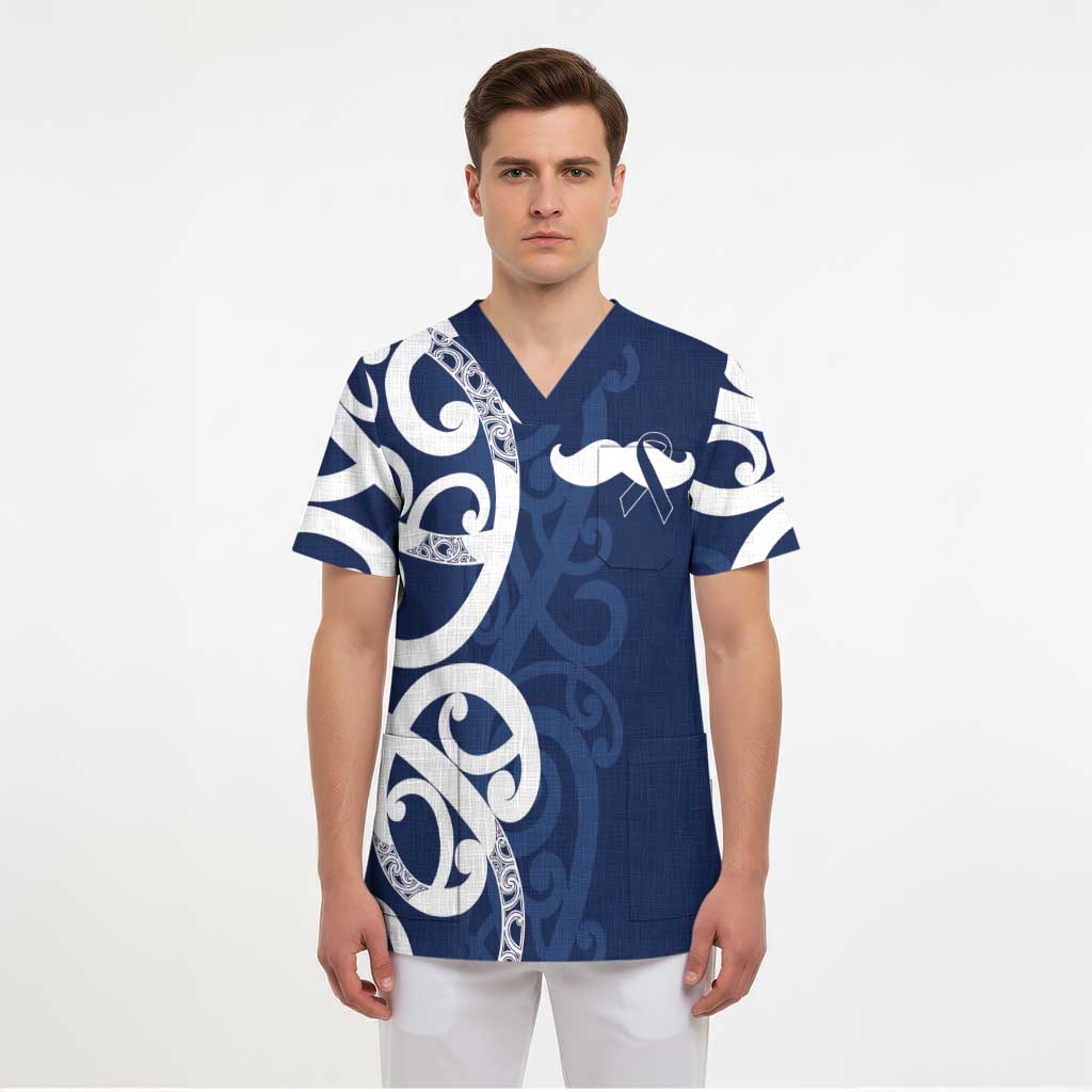 New Zealand Maori Mo Bros Scrub Top Blue Ribbon With Koru Kowhaiwhai LT7 - Polynesian Pride