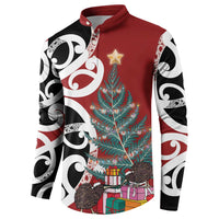 New Zealand Silver Fern Christmas Tree Button Sweatshirt Meri Kirihimete LT7 - Polynesian Pride
