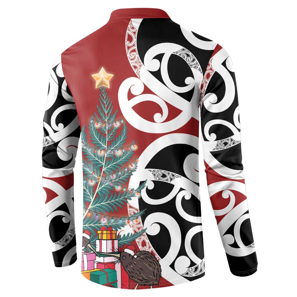 New Zealand Silver Fern Christmas Tree Button Sweatshirt Meri Kirihimete LT7 - Polynesian Pride